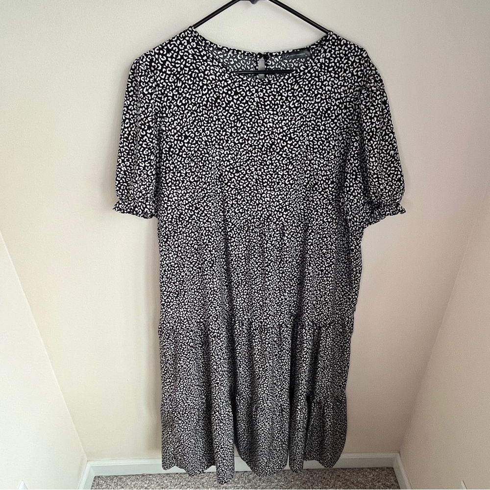 Pretty Garden black white cheetah leopard midi maxi short sleeve dress women XL